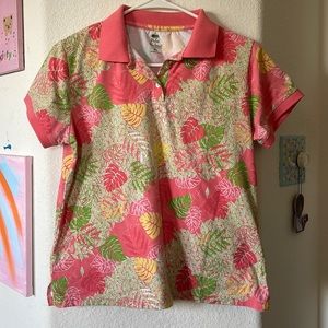 Vintage Retro 90s Hawaiian Crop Top Coral Polo